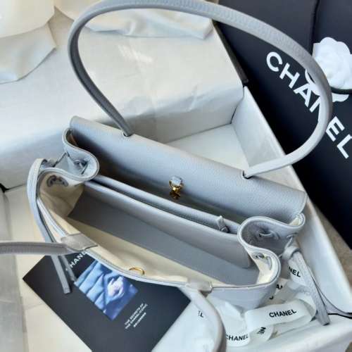 香奈兒Chanel 灰藍色荔枝紋長款手提包 實物拍攝