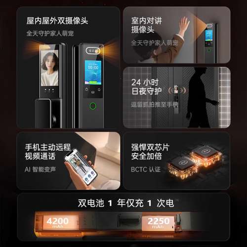 智能門鎖團購一站式安裝🧧鎧森 3D人臉識別智能門鎖指紋鎖家用防盜門鎖密碼鎖智能鎖...