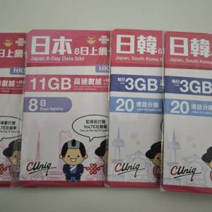 日韓6-8日無限數據卡 $40