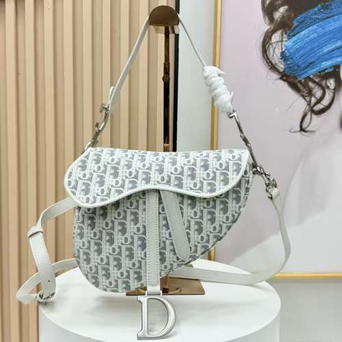 迪奧DIOR M0457PTZQ_M074 Saddle 白灰老花馬鞍袋
