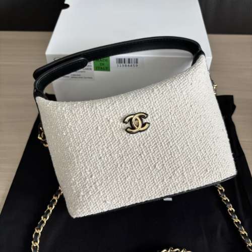 香奈兒 CHANEL AS4569 米白粗花呢 Hobo 手提鏈條袋