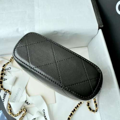 香奈兒 CHANEL AS4591 灰麂皮拼黑皮金扣 Hobo 鏈條袋