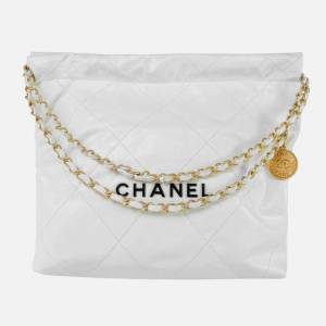 Chanel Quilted Calfskin 22 Chain Hobo Large White