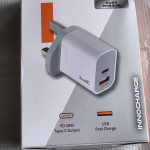 inno3C i-30DF 超級矽PD 30W 雙輸出快速充電器 (白色) 香港行貨,全新