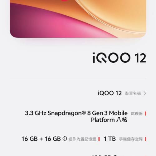 極新Vivo iqoo 12 (16+1TB)可換其他手機