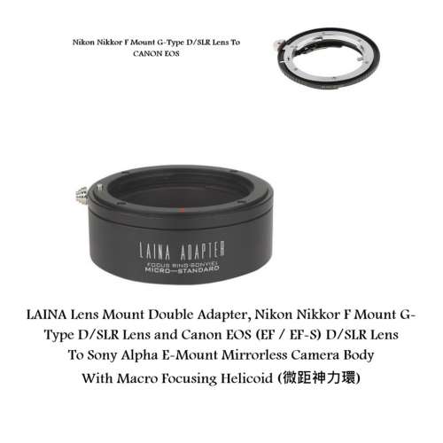 LAINA Nikon Nikkor F Mount G-Type D/SLR Lens and Canon EOS To Sony E