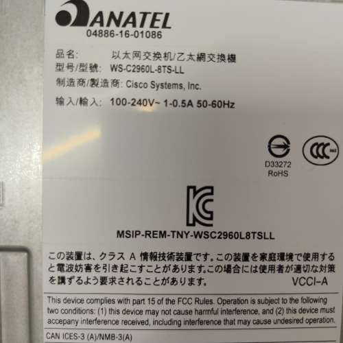 Cisco WS-C2960L-8TS-LL Switch 交換機