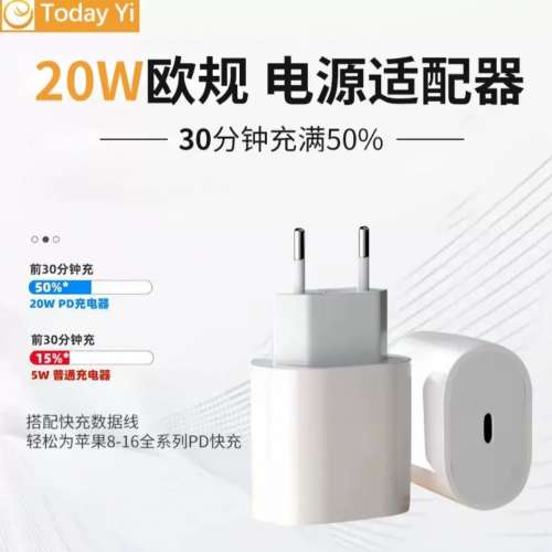 PD 20W 歐規双圓腳旅行快速充電器