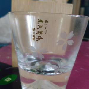 日本江戶硝子富士山櫻花玻璃杯連木盒