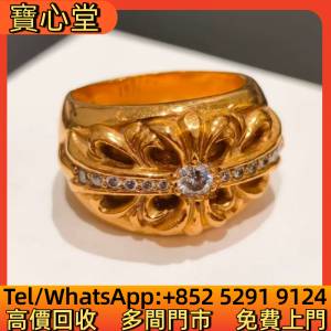 高價回收 Chrome Hearts 克羅心22k金白鑽Keeper守護者寬版戒指，克羅心 Chrome Hear...