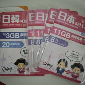 日韓6-8日無限數據卡 $40