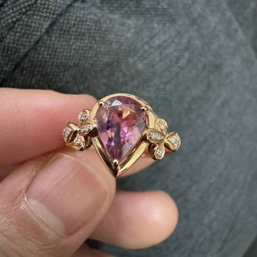 18k金玫瑰金色粉碧璽鑽石戒指（12號）
