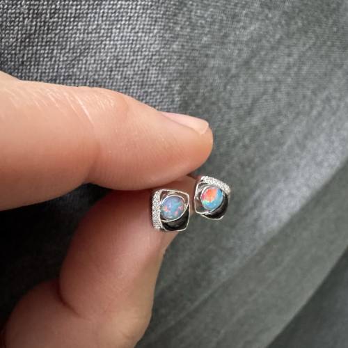 18k金歐泊 Opal 鑽石耳釘