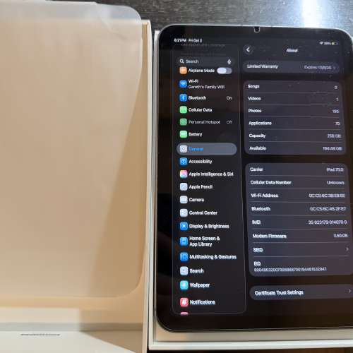 99%新Apple iPad Mini A17 Pro 256gb 流動網絡版太空灰色港版行貨全套全新配件地鐵...