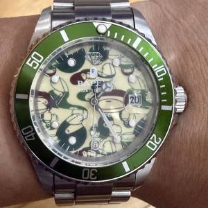 【激罕全齊/急放】2007年元祖 BAPE BAPEX Type 1 綠迷彩綠水鬼機械錶（有原廠保書/...
