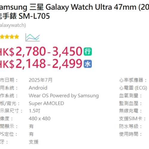 #2958 Samsung Galaxy Watch Ultra 47mm (2025) (LTE) 智能手錶 SM-L705 藍色 99%新