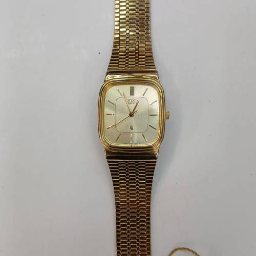 罕有古董Vintage 1980 Citizen Tank Gold-Plated Quartz Watch