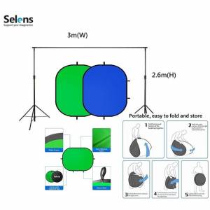SELENS 2.6m(H) X 3m(W) Studio Support Stand With 龍門架連可折疊雙面背景板 (藍...