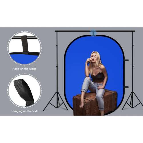 SELENS 2.6m(H) X 3m(W) Studio Support Stand With 龍門架連可折疊雙面背景板 (藍...