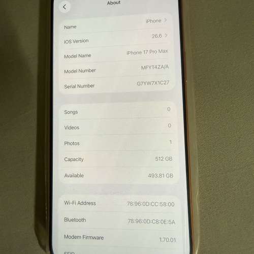 99.99%new港行iPhone17 pro max 256gb battery 100% 有保養