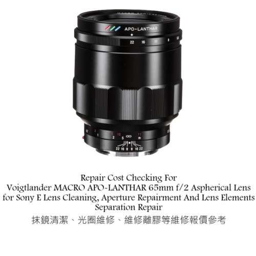 Repair Cost Checking For Voigtlander MACRO APO-LANTHAR 65mm f/2 Aspherical Lens