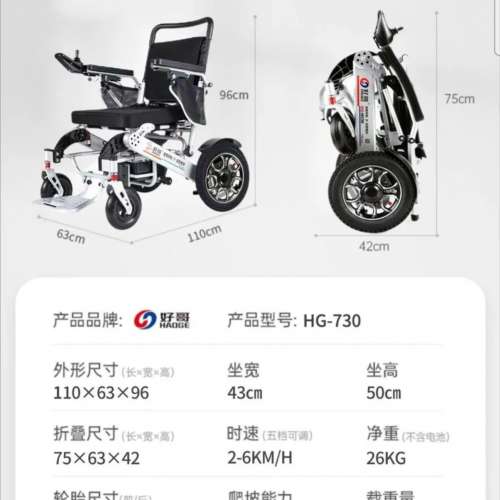 ​【頂配雙電版】好哥 350W 大馬力電動輪椅｜承重120KG｜4月買極新｜可上飛機✈️