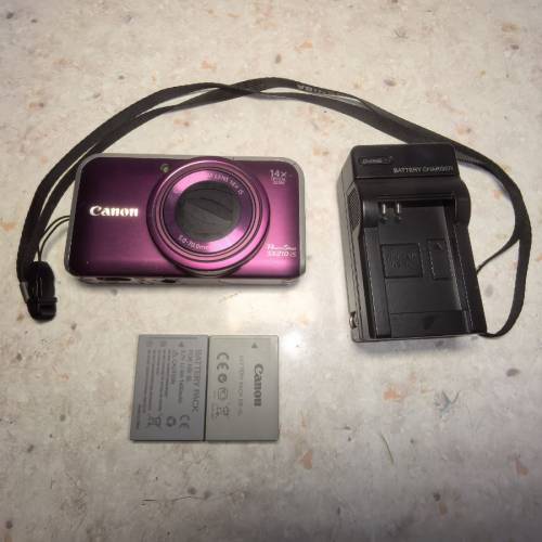 佳能PowerShot SX210 IS紫色长焦数码相机 +两个电池一个充电器