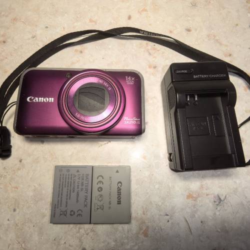 佳能PowerShot SX210 IS紫色长焦数码相机 +两个电池一个充电器
