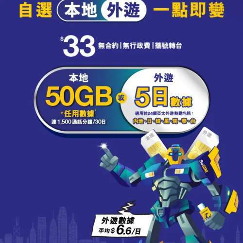 只須輸入百佳 SoSIM 推薦碼：SM5KVN8 即可免費獲得 30日/歡樂通宵及50GB額外社交數據.