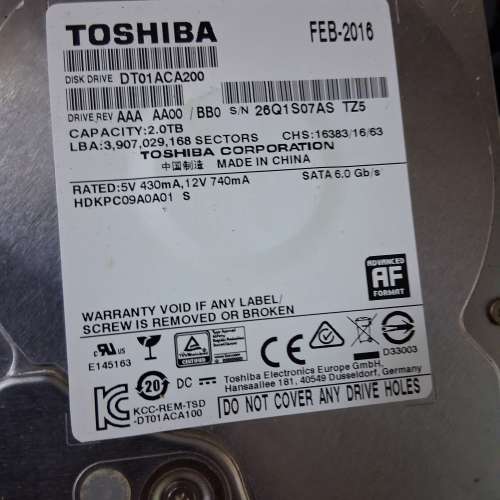 TOSHIBA 2TB 硬碟品質自己睇真啲圖片