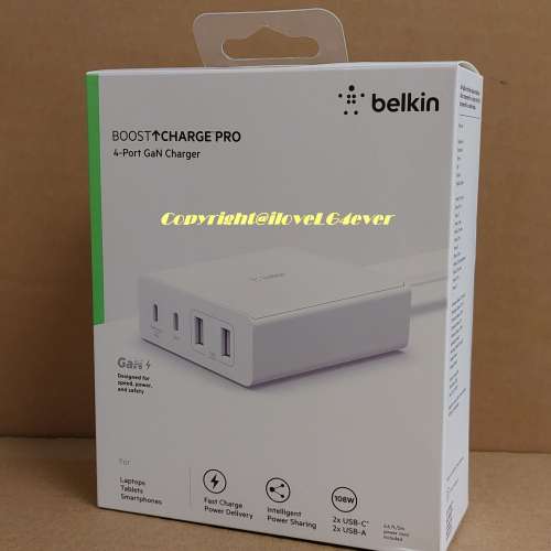 Belkin BOOST CHARGE PRO 4-Port GaN Charger 108W, WCH010myWH,全新行貨!