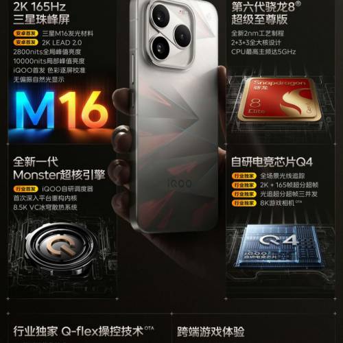 【國恒商城】▀▀ iQOO 16 ▀▀ 第六代驍龍8超級至尊版 電競顯卡Q4 全場景光追 Q-f...