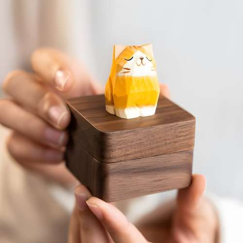 【免費雷射刻名】木製貓咪戒指盒 胡桃木飾物盒