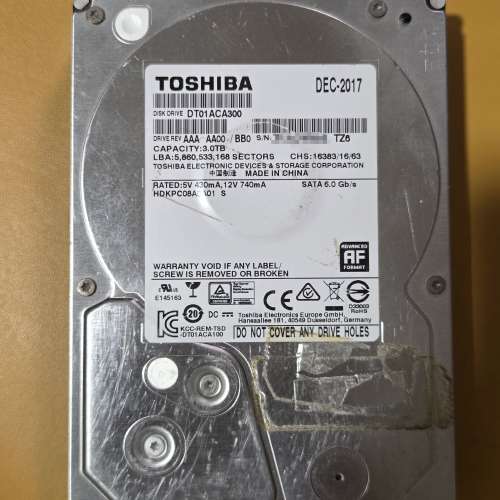 Toshiba 3TB harddisk DT01ACA300. 7200rpm