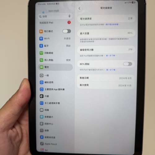 5G版iPad mini a17pro 128gb港版極新少用，完美冇花，電池健康度95！