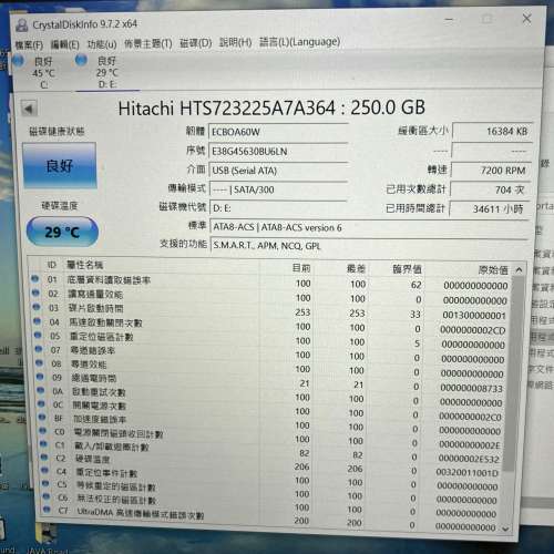Seagate 3.5" 500GB + Hitachi 2.5" 250GB SATA 硬盤  (Good Test) 清屋出售 2隻 H...