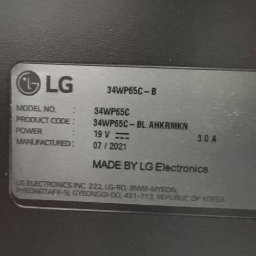 LG 34吋 21:9 UltraWide QHD 曲面電競顯示器 (Model : 34WP65C-B)
