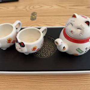 招財貓二杯一茶壺，連茶盤