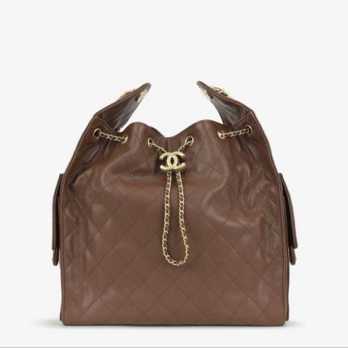 【全新全套】CHANEL 25 Hobo 嬉皮包 小號 絕美深棕荔枝紋牛皮 金釦