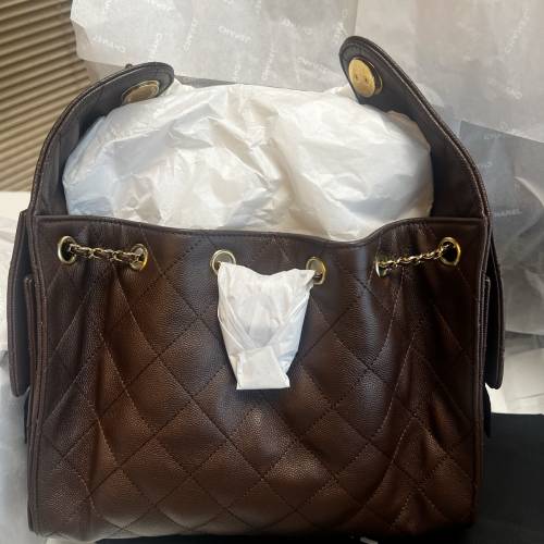 【全新全套】CHANEL 25 Hobo 嬉皮包 小號 絕美深棕荔枝紋牛皮 金釦