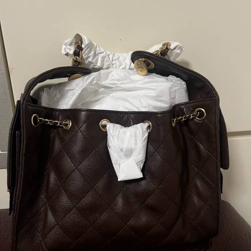 【全新全套】CHANEL 25 Hobo 嬉皮包 小號 絕美深棕荔枝紋牛皮 金釦