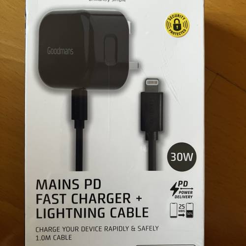 【全新未拆】Goodmans 30W PD 快速充電器 + Lightning 充電線套裝 (Apple MFi認證)