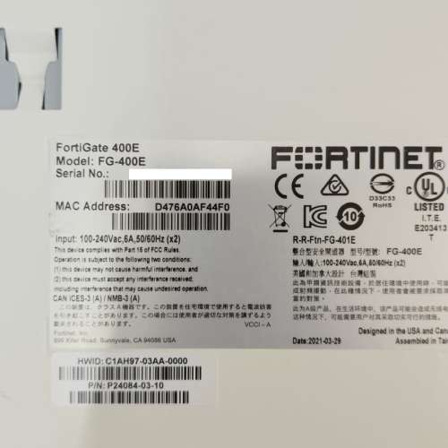 Fortinet Fortigate 400E FG-400E Firewall 防火牆