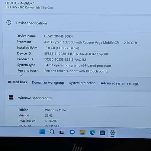 Hp Envy x360 (13"觸控屏幕/win11/Ryzen 7 3700/16g ram/512gb ssd m 2)