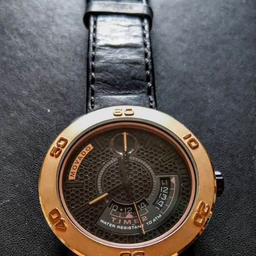 9成新名廠 MOVADO BOLD特式設計GMT 双時區金色男装腕錶