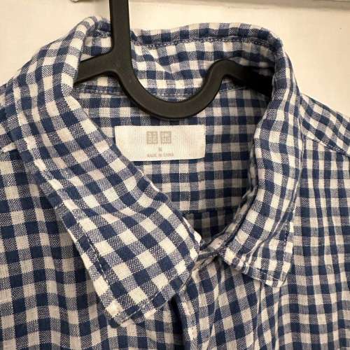 95% NEW - Uniqlo Men Blue/White Linen Shirt Size M - 男裝麻質長袖恤衫