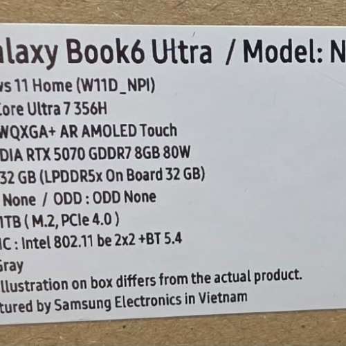 全新Samsung Galaxy Book 6 Ultra 5070顯卡