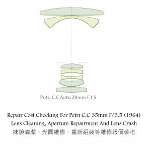Repair Cost Checking For Petri C.C 35mm F/3.5 (1964) Lens Cleaning