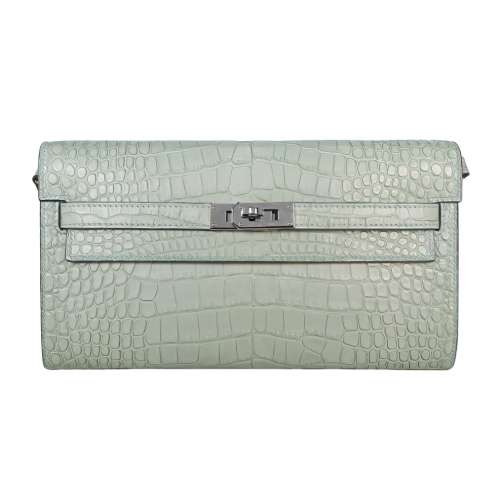 Herm&egrave;s Alligator Kelly To Go Wallet On Strap Green