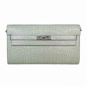Herm&egrave;s Alligator Kelly To Go Wallet On Strap Green